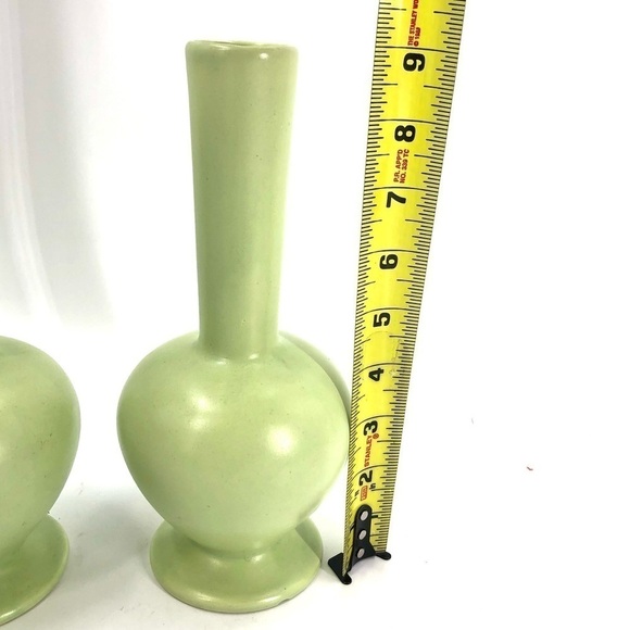 Vintage Royal Haeger Vases Pair Two Light Green Matte Genie Bud Vase MCM 9 Inch - Picture 3 of 7